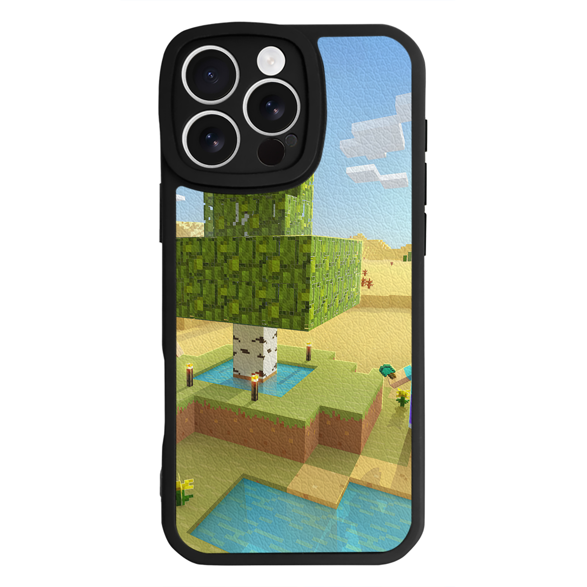 （画像用） マインクラフト ブロックの世界 Minecraft MC Block world 【iPhone 16シリーズ対応】シリコンスマホケース（レザー調） 材質：シリコン